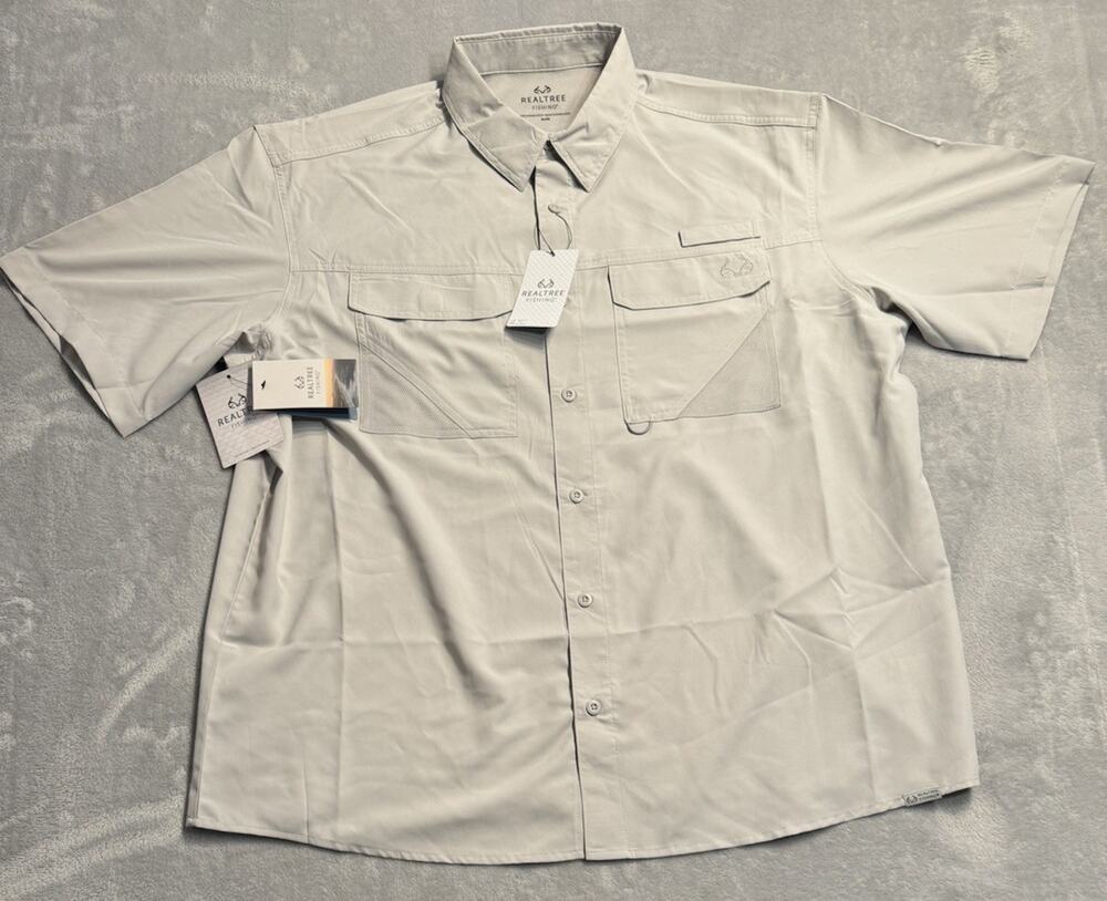 NWT XL Realtree Gray Fishing Short Sleeve Shirt Hunting Gorpcore Vented Camp New
